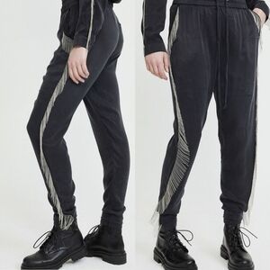 Zoe Karssen Black Track Pants with Silver Fringe